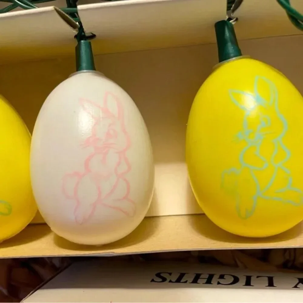 Vtg STRING EASTER EGG LIGHTS Easter Decor original box 10 lights indoor/outdoor